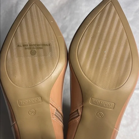 New- Top Moda-shiny patent tan ankle booties- 10 - Picture 5 of 8